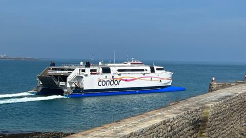 The Condor Voyager leaving St Peter Port Harbour. 