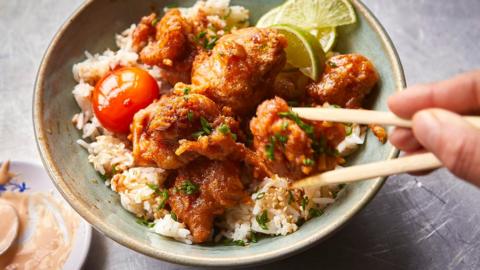 Soy and garlic chicken rice bowl.