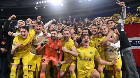 Bodo/Glimt players celebrate beating Lazio in this season's Europa League