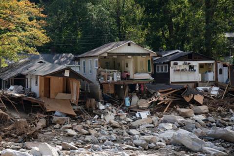 Damaged houses over rocks in North Carolina