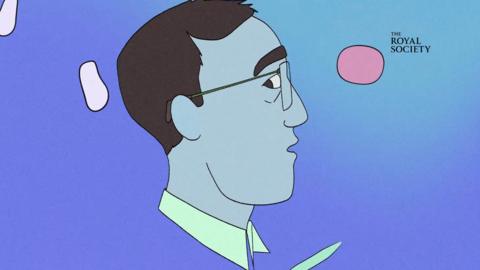 Illustration of a man with shapes floating around his head