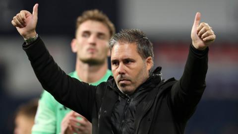 Leicester boss Marti Cifuentes gives two thumbs up after his side drew at West Brom