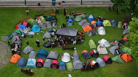 Student protesters Dublin drone shot