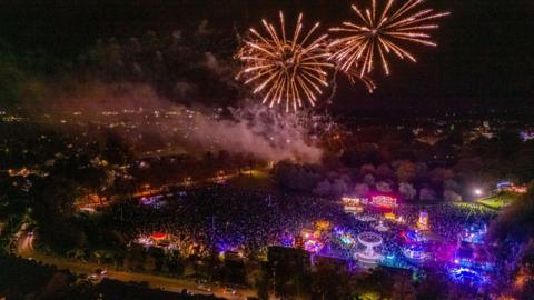 A bird's eye view of the fireworks display