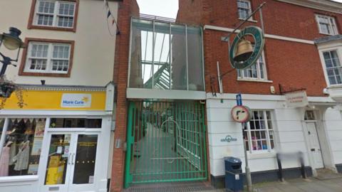 The entrance to the Bell Centre shopping precinct in the centre of Melton Mowbray