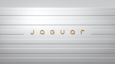 The new Jaguar logo in gold lettering, placed on a white background.