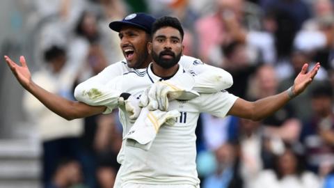 Siraj celebrates the wicket of Gus Atkinson