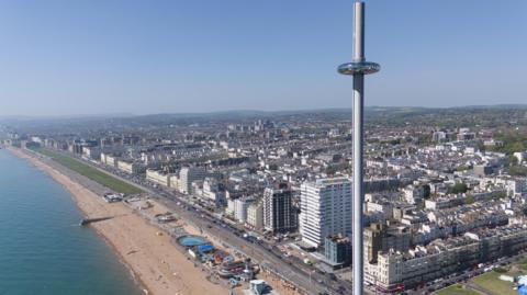 A view over Brighton seafront and the city.