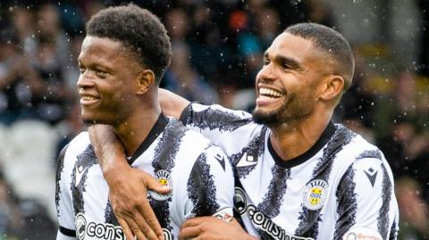 St Mirren scorers Richard King and Mikael Mandron celebrate