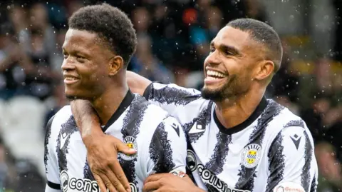 St Mirren scorers Richard King and Mikael Mandron celebrate