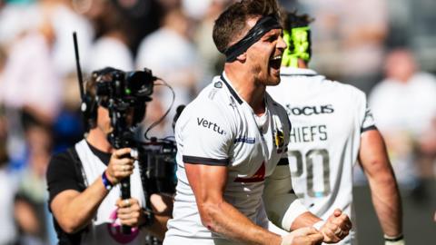 Henry Slade celebrates