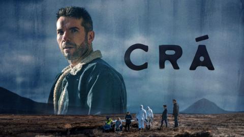 Main character looking into the distance, placed above a crime scene