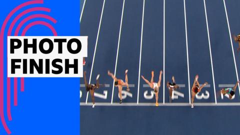 Women's 60m hurdles finish