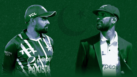 Graphic showing Babar Azam and Shan Masood