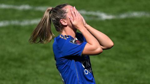 Leicester's Heather Payne reacts at full-time