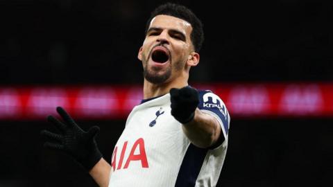 Dominic Solanke celebrated putting Spurs ahead in their Carabao Cup quarter-final win over Manchester United