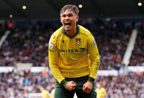 Wrexham's Callum Doyle celebrates