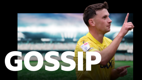 Wales and Oxford striker Mark Harris with bbc gossip logo