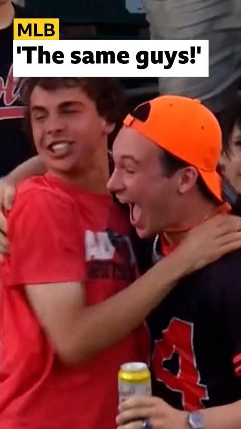 Baseball fan celebrates