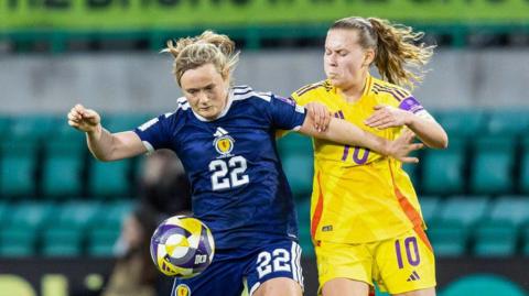 Erin Cuthbert battles for possession