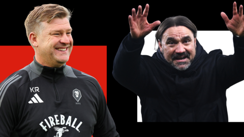 Salford boss Karl Robinson and Leeds manager Daniel Farke