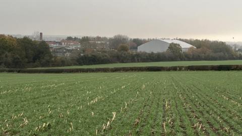Fields in front of a school campus