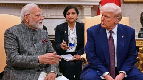US President Donald Trump meets with Indian Prime Minister Narendra Modi in the Oval Office of the White House in Washington, DC, on February 13, 2025. 