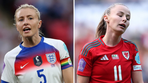 Leah Williamson of England and Hannah Cain of Wales