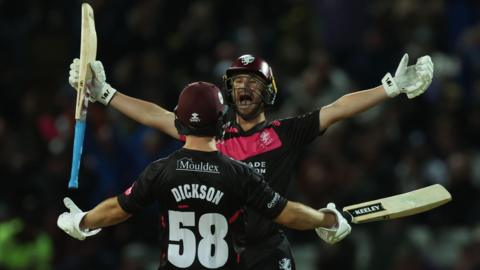 Lewis Gregory and Sean Dickson celebrates Somerset winning the T20 Blast