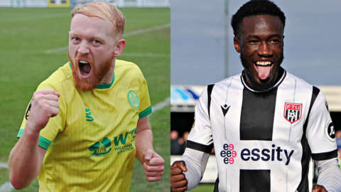Caernarfon Town's Sion Bradley and Sidi Sanogo Fofana of Flint Town United 