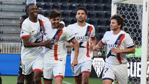 PSG's players after scoring against Angers