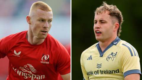 Ulster's Nathan Doak and Munster's Craig Casey