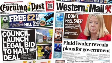 South Wales Evening Post and Western Mail front pages