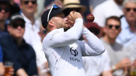 England's Ben Duckett drops a catch on the boundary