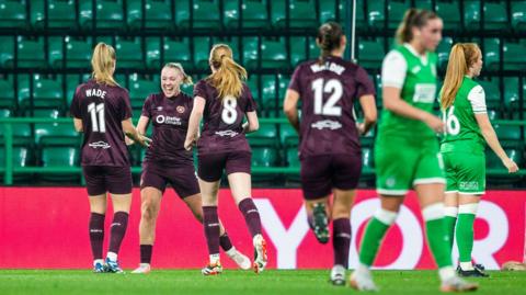 Hearts Georgia Timms celebrates her goal against Hibs