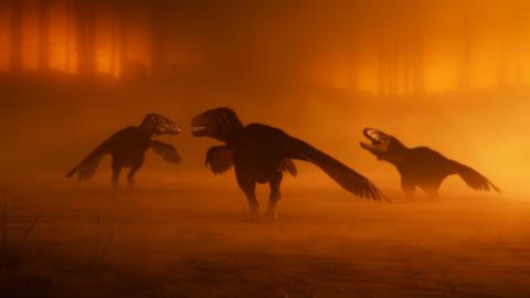 Computer-generated images of Utahraptor – a feathered, agile, bird-like apex predator.
