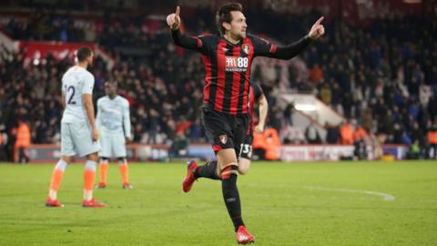 Charlie Daniels celebrates scoring for Bournemouth against Chelsea in 2019