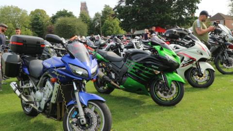 Motorbikes lined up in Boston's Central Park