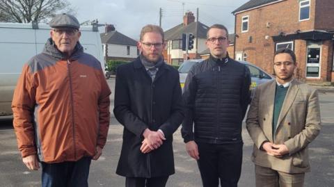 Councillor Ross Irving, MP Jack Brereton, campaigner Craig Royce and councillor Finlay Gordon-McCusker