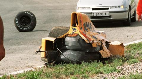Wreckage of Martin Donnelly's 1990 Formula 1 accident at Jerez