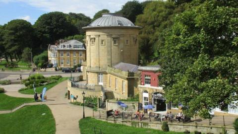 The Rotunda Museum in Scarborough as seen from up the top of a hill. 