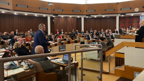 Councillors in the council chamber at County Hall 