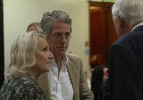 Hugh Grant with Tricia Bernal at the Protection Against Stalking charity conference