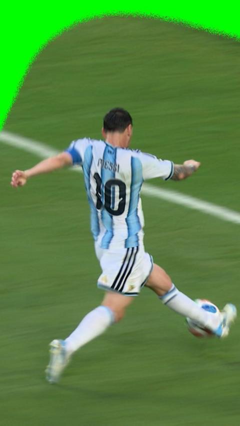 Lionel Messi runs towards the goal and eventually scores for Argentina against Cape Verde.