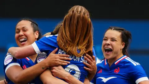 France celebrate a try against Wales