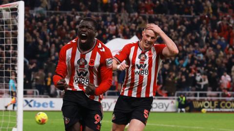 Brian Brobbey celebrates scoring for Sunderland