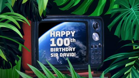 TV showing message saying Happy 100th Birthday Sir David