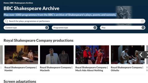 Screenshot of the 鶹Լ Shakespeare Archive website.