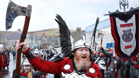 Lynden Nicolson the Guizer Jarl, and his Squad appear in full regalia at Up Helly Aa, Europe's largest fire festival marking the end of the yule season, in Lerwick, Shetland Islands, Britain, January 27, 2026