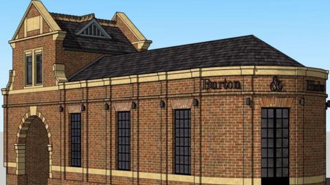 Artist's impression of planned micropub - a brick building with a distinctive curved end